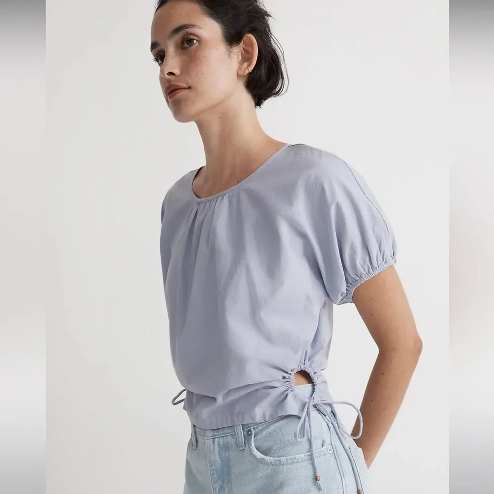 Madewell NWT Embroidered Poplin Puff-Sleeve Cutout Crop Top XXS